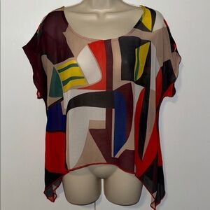 Palila San Francisco Sheer Abstract Short Sleeve Top Women’s S Small Colorful